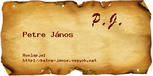 Petre János névjegykártya